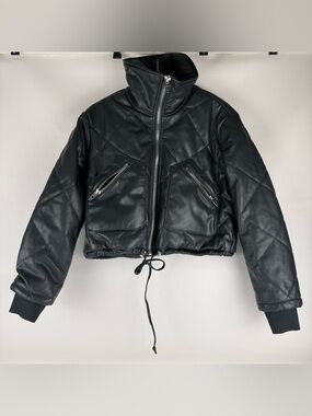 NWT BLANKNYC Black Quilted Vegan Leather Cropped Puffer Jacket - Size XS